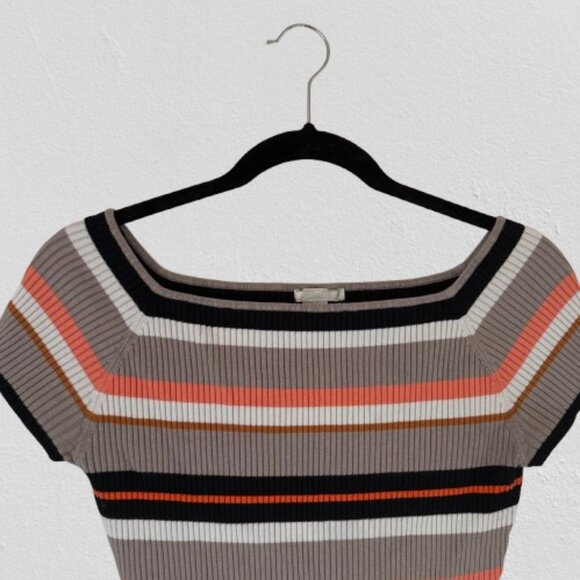 H & M Striped Sweater Top Orange Beige Large - Picture 2 of 7